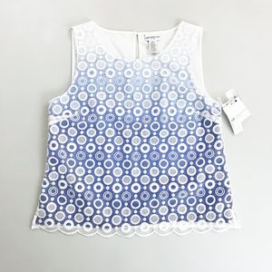 LIZ CLAIBORNE Hot House Tropical Shell Top PXL NWT Lace Overlay Blue White